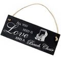 Schiefertafel Deko Strandkorb Schild 22 x 8 cm - All you need is Love and a Beac