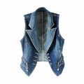 Damen Denim Weste Gilet Weste Jeans Verblasst Angepasst Revers Ärmellose Jacke