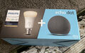 Amazon Echo Dot (4. Gen) mit Philips Hue weiß Smart B22 LED Birne Konvolut...