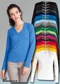 KARIBAN Damen Langarm Shirt mit V-Ausschnitt V-Neck in 20 Farben Gr S bis 3XL