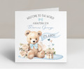 Personalisierte neue Baby Junge Karte It's a Boy Willkommen auf der Welt Vintage Teddy