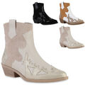 Damen Cowboy Boots Stiefeletten Spitze Holzoptikabsatz Schuhe 840901 Trendy Neu
