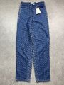MNG konische hochtaillierte All-Over-Print-Jeans Mid Wash blau Damen UK 8 neu mit Etikett 