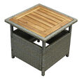Beistelltisch Kaffeetisch Gartenmöbel Tisch Gartentisch TRENTO Rattan grau Holz