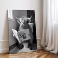✅ Highland Cow lustiges Leinwand Bild Poster, Stier sitzt auf Toilette, WC Deko