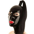 Damen Dessous Latex Kapuze Maske Gesichtsabdeckung mit Pferdeschwanz,Perücke