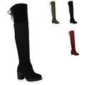 894853 Damen Stiefel Overknees Langschaft Boots Blockabsatz High Heels Mode
