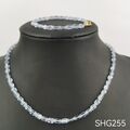 Baby Blaue Transparente Halskette / Kette mit Armband aus ovalen Glas Perlen