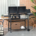 Outsunny Holzkohlgrill Gasgrill mit 2+1 Brenner, Thermometer, Haken, Schwarz