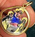 12 Karat religiöse Medaille aus Gelbgold mit Jungfrau Maria & Jesusbaby. Silhouette