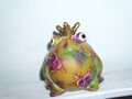 Pomme pidou Keramik Frosch Spardose France grün-gelb + lila Rosen 9,5 x 9,5 cm