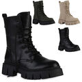 Damen Stiefeletten Plateau Boots Stiefel Profil-Sohle Schuhe 839450 Trendy Neu