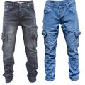 Herren Cargo Jeans Regular Slim Cargohose Destroyed  Schwarz Grau Blau  Hose GA