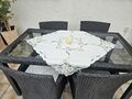 Gartenmöbel Set, Schwarz Rattan,1 Tisch Mit Glas Platte 6 Stühle