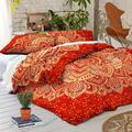 Indisch Rote Blumen Mandala Steppdecke Bettwäsche Set Baumwolle Hippie Decke