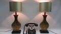 Paar Tischlampen Nachttischlampen Fensterbank- Holz Metall Blattgolddekor