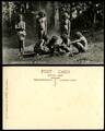 Ceylon Aborigines altes echtes Foto Postkarte Veddahs einheimische wilde Männer Kochen Essen