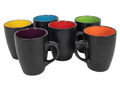 Porzellan Kaffeetasse 6er Set 340ml - schwarz / farbig - Kaffee Becher Tee Tasse