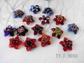 Halskette mit Blumenanhänger aus Glas, Blume, Handarbeit, rot, blau, Perlen
