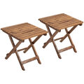 Beistelltisch Outdoor, 2er-Set Gartentisch, Klappbar Campingtisch aus Holz, Teak