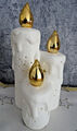 Schöne LED Leuchtdekoration-Kerzen Trio-Keramik--weiß/gold--Deko--Tischdeko