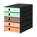 styro Schubladenbox styroval pro Emotions Mediterran grün, braun, orange 14-8000.ME, DIN C4 mit 5 Schubladen
