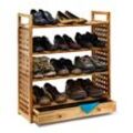 Schuhregal Walnuss h x b x t: 81 x 70 x 27 cm Schuhablage mit Schublade 4 Böden für je 3 Paar Schuhe Holz Schuhschrank mit Griffen zum Tragen und