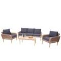 Garnitur MCW-H57, Garten-/Lounge-Set Sofa Sitzgruppe, rundes Poly-Rattan Alu + Akazie Spun Poly FSC~ Kissen dunkelgrau