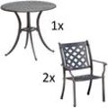 3-teilige Sitzgruppe Aluminium Guss bronze Tisch ø 80 cm mit 2 Sesseln Tisch Ø80 cm mit 2x Sessel Duke - Inko