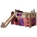Kinderzimmer Spielbett PINOO-12 mit Textil Set Bella incl. Rutsche in Kiefer massiv natur lackiert, B/H/T: ca. 210/114/218 cm - braun