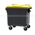Müllcontainer fahrbarer Container 1100 L grau, gelb flacher Deckel, aus hochwertigem Kunststoff