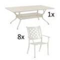9-teilige Sitzgruppe Alu-Guss weiß Tisch 215x107x74 cm cm mit 8 Sesseln Tisch 215x107 cm mit 8x Sessel Duke - Inko