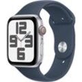 Apple Watch SE GPS Aluminium 44 mm + Cellular M/L Smartwatch (4,4 cm/1,73 Zoll, Watch OS 10), Sport Band, blau