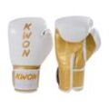 KWON Boxhandschuhe KO Champ Profi Leder Box-Handschuhe weiß gold Kickboxen Boxen MMA (Ergo Form