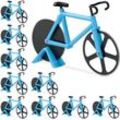 10 x Fahrrad Pizzaschneider, lustiger Pizzaroller mit Schneiderädern aus Edelstahl, Cutter für Pizza & Teig, blau