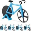 5 x Fahrrad Pizzaschneider, lustiger Pizzaroller mit Schneiderädern aus Edelstahl, Cutter für Pizza & Teig, blau