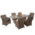 Poly-Rattan Garnitur MCW-E98, Sitzgruppe Balkon-/Garten-/Lounge-Set, Spun Poly halbrundes Rattan beige Kissen grau