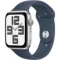 Smartwatch APPLE "Watch SE GPS 44 mm Aluminium S/M" Smartwatches blau (silver, storm blue) Fitness-Tracker