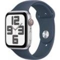 Smartwatch APPLE "Watch SE GPS Aluminium 44 mm + Cellular S/M" Smartwatches blau (silver, storm blue) Fitness-Tracker