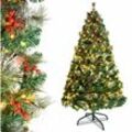 Weihnachtsbaum 210cm Künstlich Christbaum mit Schnellaufbau Klapp-Schirmsystem & Metallständer Tannenbaum inkl. 460 LEDs, 163 Tannennadeln, 42 rote