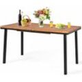 Gartentisch mit Schirmloch, Esstisch mit Holztischplatte aus Akazienholz, Terrassentisch mit Metallbeine, für 6-8 Personen 140x75x76cm, 50kg