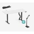 Höhenverstellbarer Schreibtisch PRIMUS + Kabelwanne, Kabelschlange & Schreibtischleuchte - 180x80 - Schwarz / Lichtgrau - 7 Jahre Garantie