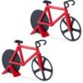 2 x Fahrrad Pizzaschneider, lustiger Pizzaroller mit Schneiderädern, Cutter für Pizza & Teig, Pizzamesser, rot/schwarz