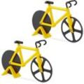 2 x Fahrrad Pizzaschneider, lustiger Pizzaroller mit Schneiderädern, Cutter für Pizza & Teig, Pizzamesser, gelb/schwarz