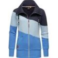 Sweatjacke RAGWEAR "Rumika Zip" Gr. S (36), blau Damen Sweatjacken sportliche Zip-Jacke mit coolem Muster