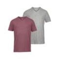 2 T-Shirts mit V-Ausschnitt - Hellgrau/Meliert - Gr.: L