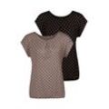 T-Shirt LASCANA Gr. 32/34, grau (taupe, schwarz) Damen Shirts Jersey mit Kellerfalte am Ausschnitt