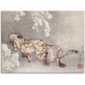Wandbild ARTLAND "Tiger in einem Schneesturm. Edo-Zeit" Bilder Gr. B/H: 80 cm x 60 cm, Leinwandbild Wildtiere, 1 St., beige (naturfarben) Kunstdrucke als Leinwandbild, Wandaufkleber in verschied. Größen