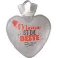 Wärmflasche Herz 1,0 l transparent mit Druck "Mama ist die Beste" und Herzeinlage