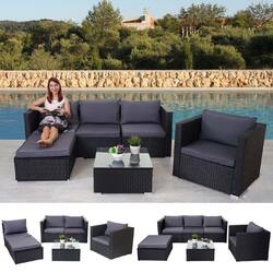 Poly-Rattan-Garnitur Brescia, Gartengarnitur Sitzgruppe Sofa Lounge-Set